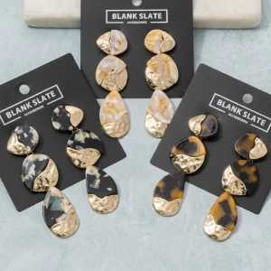 Tiered Marbled Pebble Drop Earrings