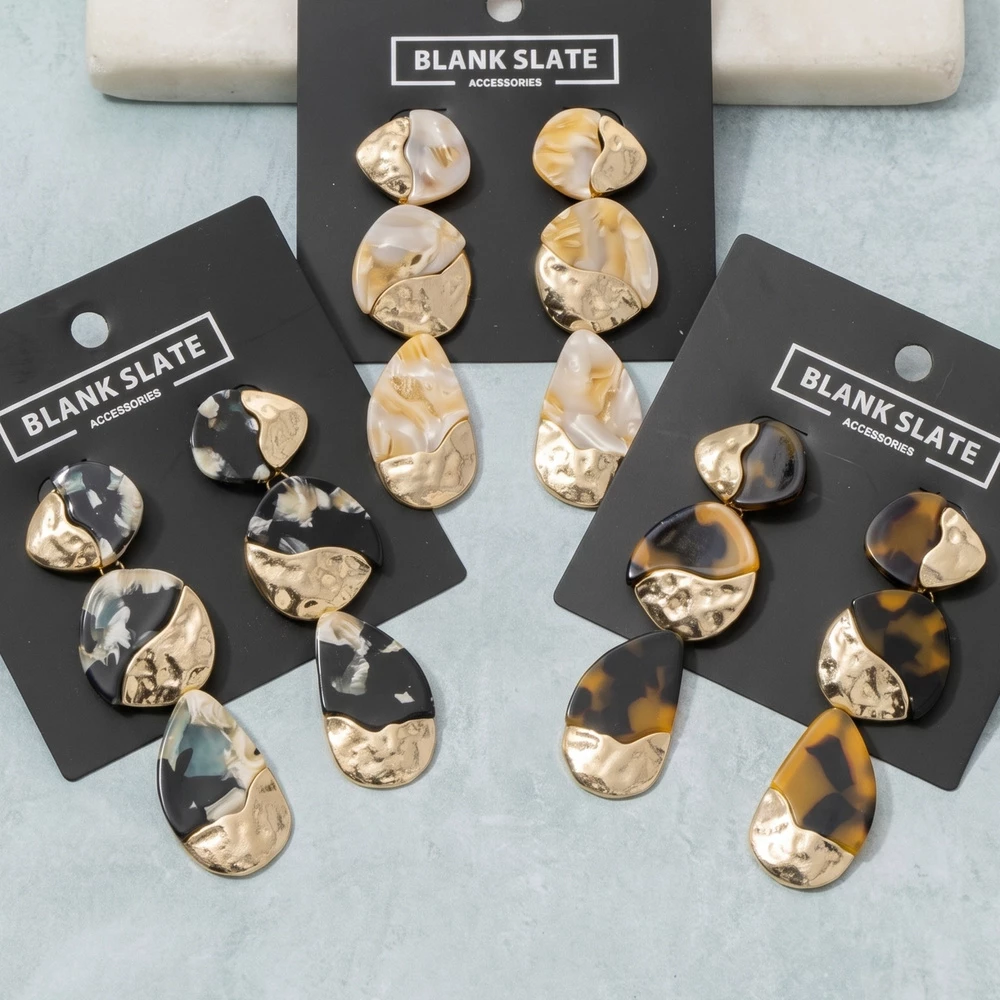 Tiered Marbled Pebble Drop Earrings