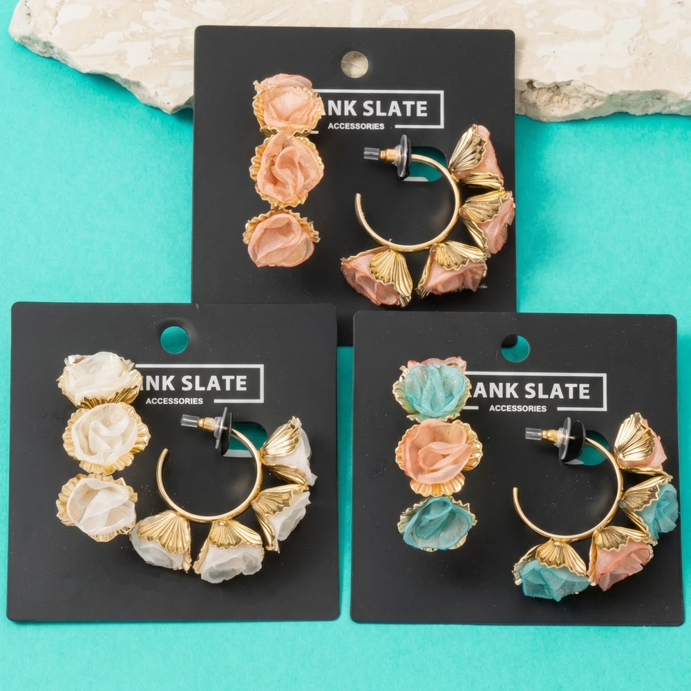 Floral Rosette Shell Hoop Earrings