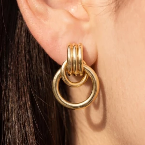 Gold Dipped Knot Circle Drop Doorknocker Earrings
