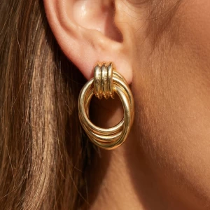 Gold Dipped Oval Multi Ring Doorknocker Earrings