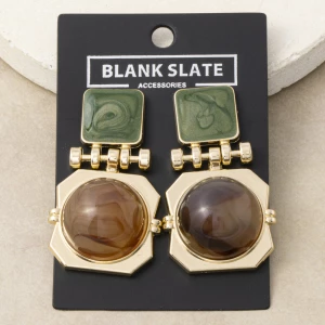 Vintage Marbled Square And Dome Drop Earrings