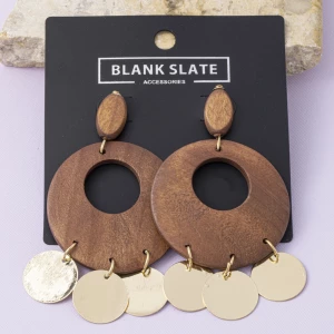 Wood Donut Drop Earrings With Coin Fringe