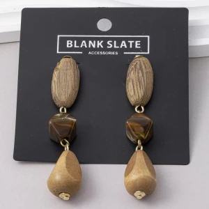 Wood And Resin Bead Linear Drop Earrings