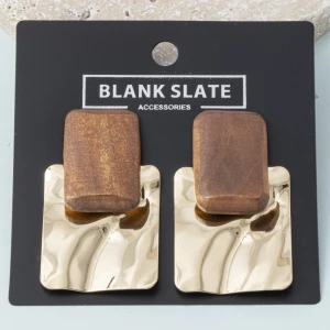 Wood Block Hammered Square Drop Earrings
