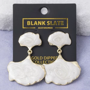 Gold Dipped Enamel Ginkgo Fan Drop Earrings