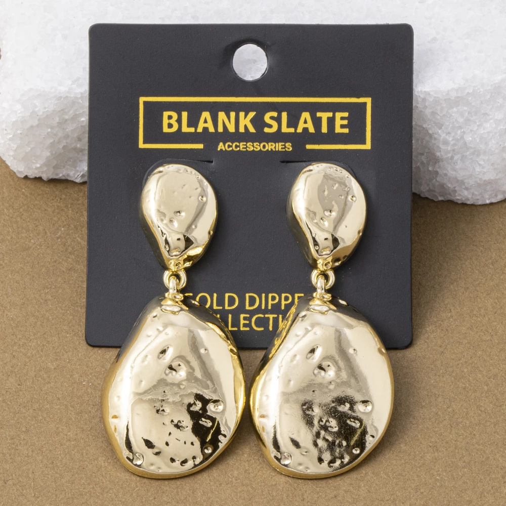 Gold Dipped Hammered Organic Oval Drop Earrings