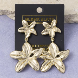 Gold Dipped Puffed Flower Drop Earrings