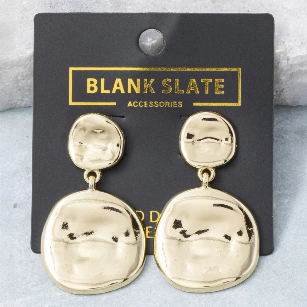 Gold Dipped Hammered Coin Disc Drop Earrings