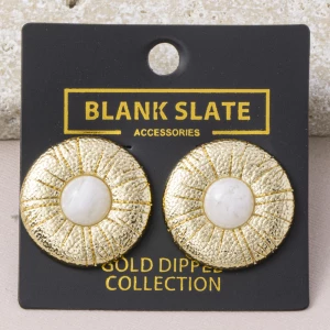Gold Dipped Sunburst Dome Stone Stud Earrings