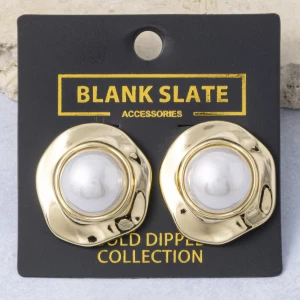 Gold Dipped Pearl Dome Button Stud Earrings