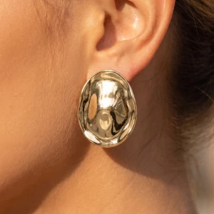 Gold Dipped Puffed Oval Dome Stud Earrings