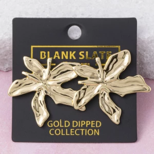 Gold Dipped Sculpted Orchid Flower Stud Earrings