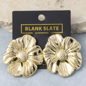 Gold Dipped Poppy Flower Dome Stud Earrings