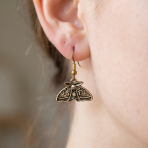 Antique Gold Luna Moth Dangle Earrings