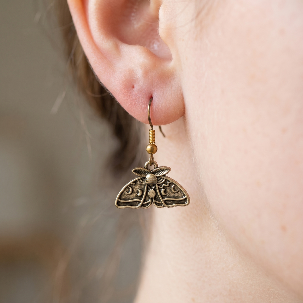 Detailed Embossed Moth Wing Dangle Earrings
