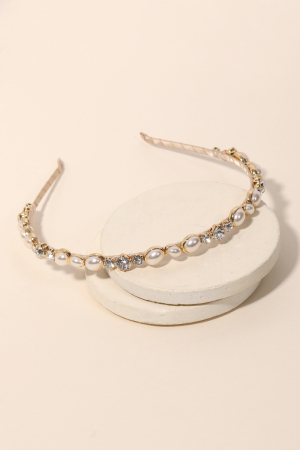 Thin Rhinestone And Pearl Studded Headband