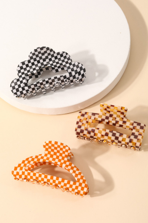 Three Piece Assorted Checkered Hair Claw Set