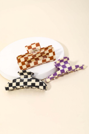 Checkered Pattern Hair Clip Set