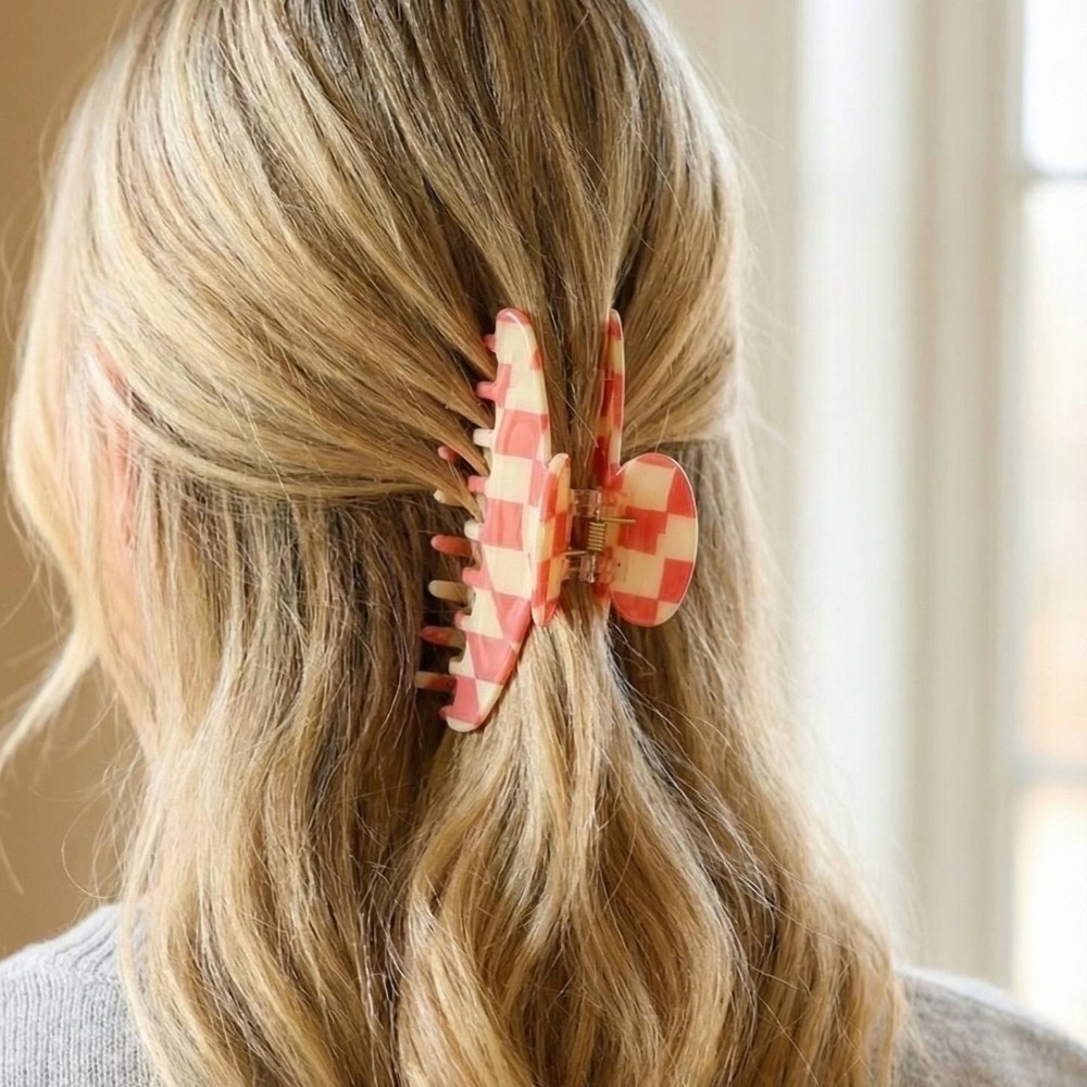 Three Piece Checkered Hair Clips Set