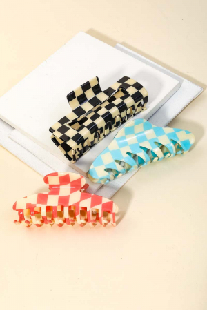 Three Piece Checkered Hair Clips Set