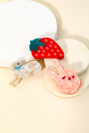 Dog Peace Strawberry Jaw Hair Clip Set