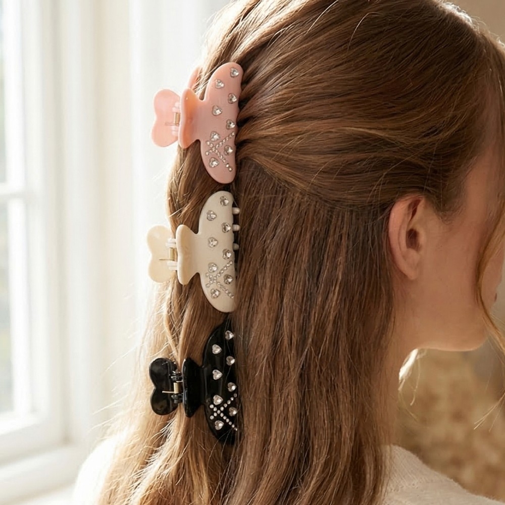 Heart Studded Jaw Hair Clip Set