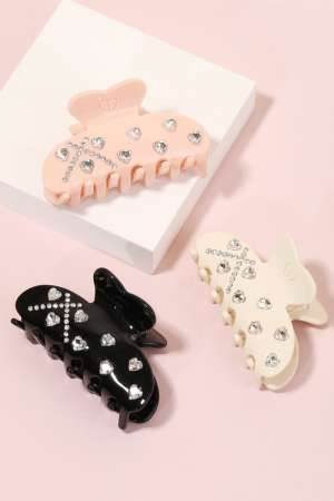 Heart Studded Jaw Hair Clip Set