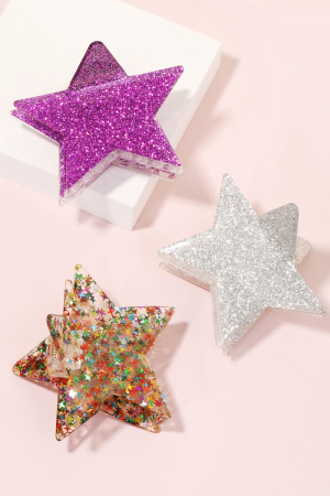 Three Piece Glitter Star Hair Clip Set