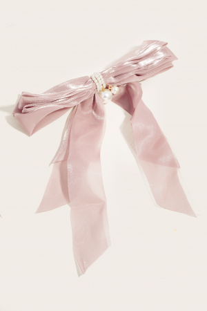 Black Pearl Bead Ribbon Bow Hair Clip