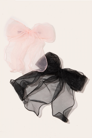 Black And Pink Sheer Ribbon Bow Hair Claw