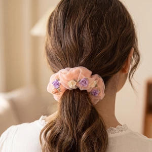Three Piece Sheer Rosette Flower Scrunchie Set