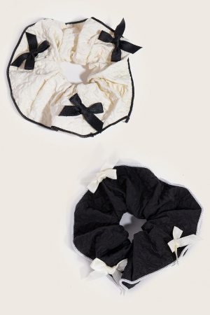 Black And White Ribbon Bow Hair Scrunchie Set