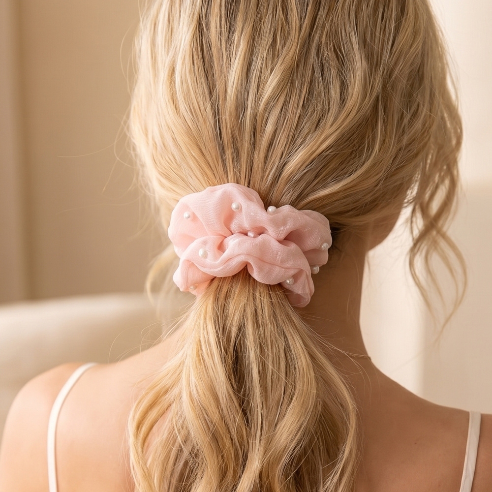 Pearl Studded Scrunchie Set Of Two