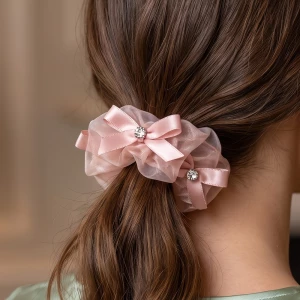 Two Piece Sheer Organza Ribbon Bow Scrunchie Set