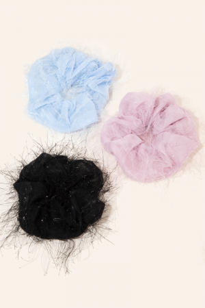 Three Piece Feather Scrunchie Set