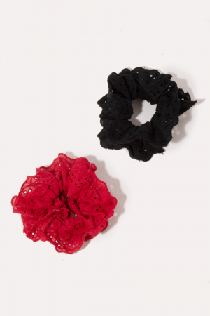 Floral Embroidered Scrunchie Set