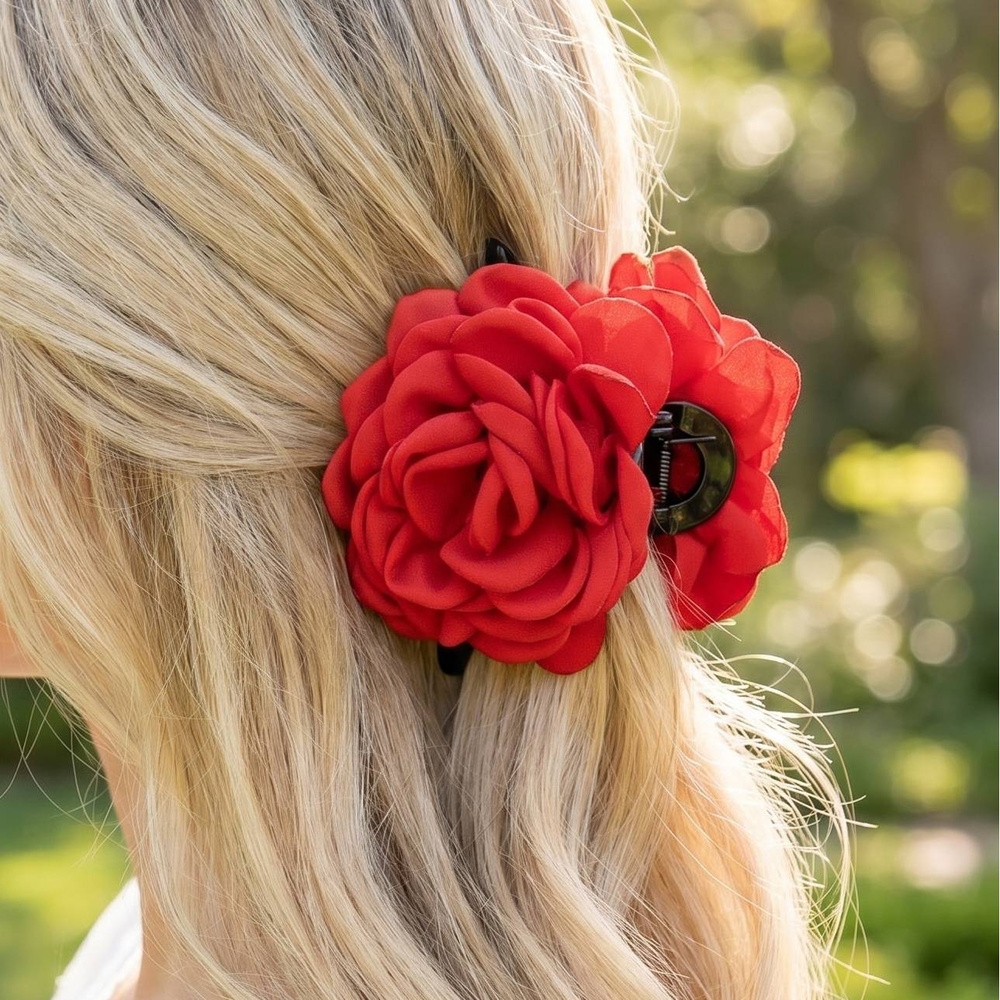 Fabric Floral Rose Oversized Claw Hair Clip