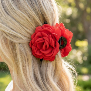 Fabric Floral Rose Oversized Claw Hair Clip