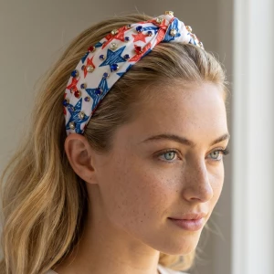 Patriotic Rhinestone Knotted Top Knot Headband