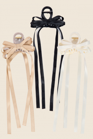 3Pc Long Ribbon Bow Hair Claw Set