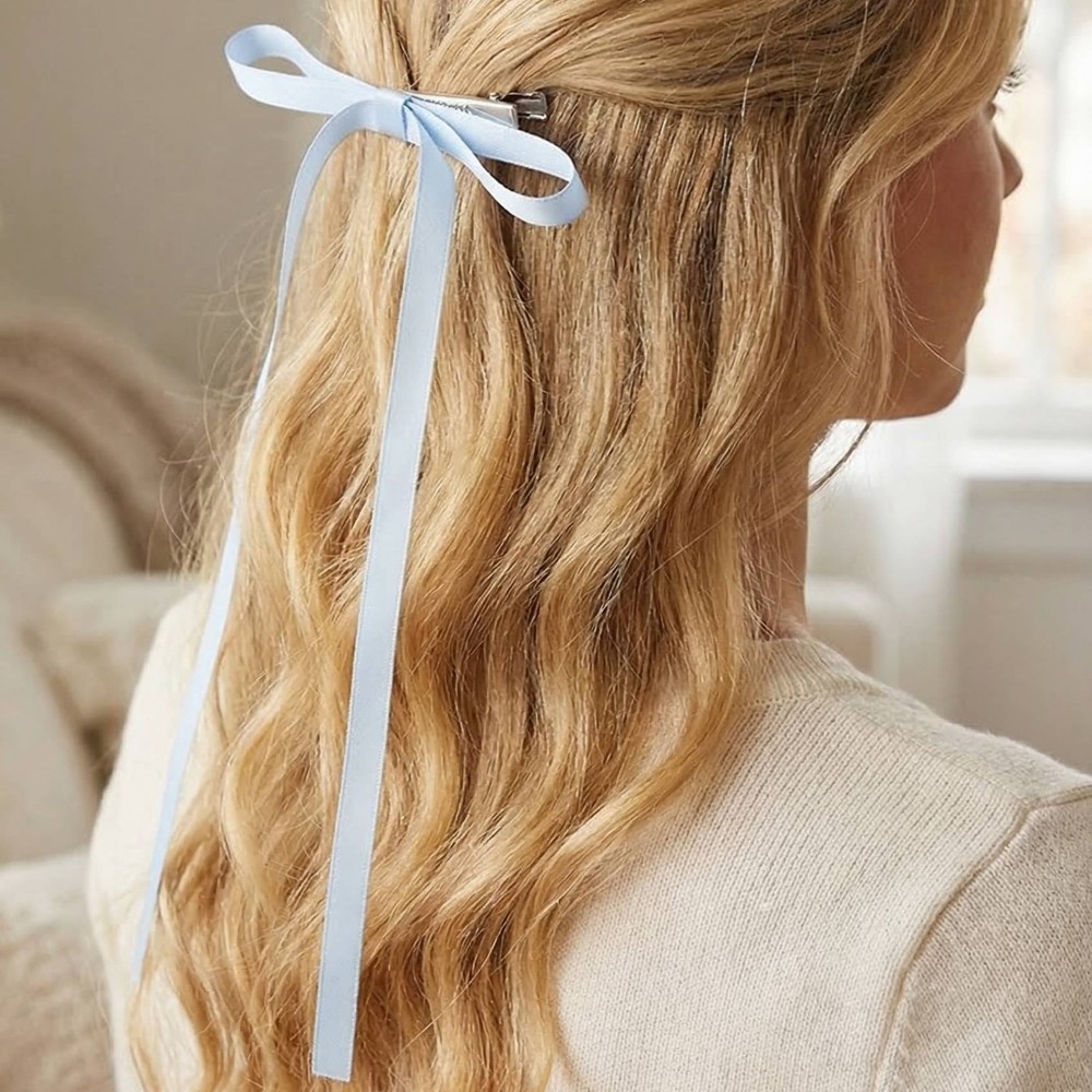 4Pc Long Thin Satin Ribbon Bow Hair Clips