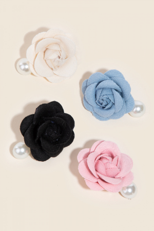 4Pc Fabric Flower And Pearl Charm Hair Clip Set