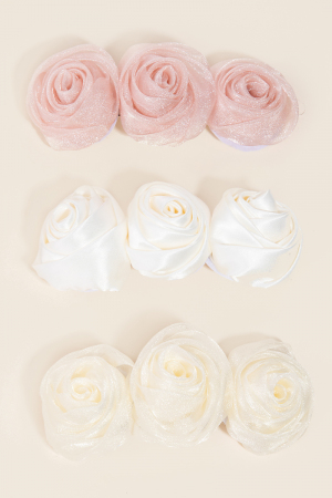 3Pc Mini Rose Row Hair Clip Set
