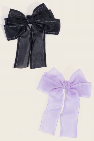 2Pc Sheer Ribbon Bow Hair Clips Set