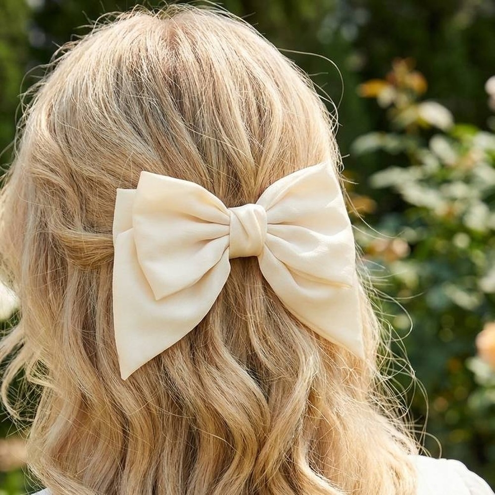 2 Piece Oversized Satin Bow Barrette Hair Clip Set