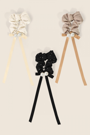 Three Piece Pearl Tail Hair Scrunchie Set
