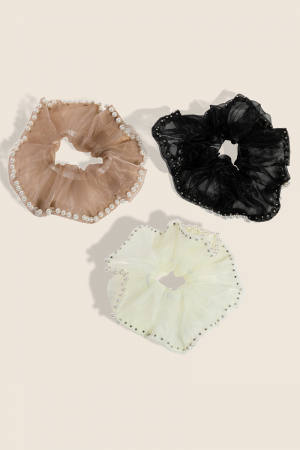 Pearl Trim Three Piece Scrunchie Set