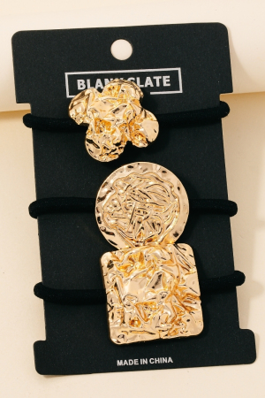Clover Disc And Square Crumpled Metallic Hair Tie Set