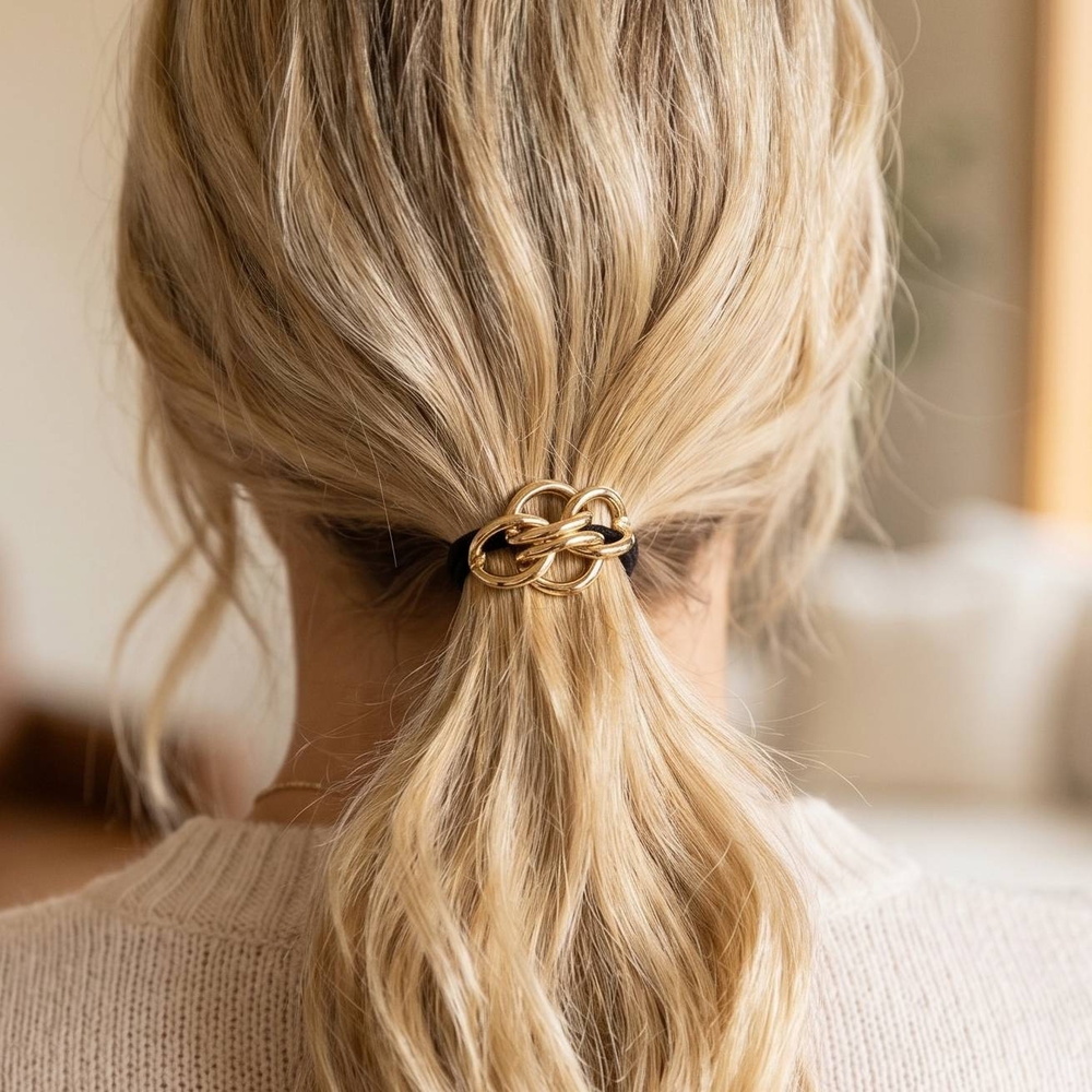 Elastic Hair Tie Set With Metal Charm Accents